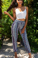 Trendy hoge taille zomer-broek met print turkoois-kleurig